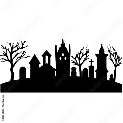 cemetery or graveyard. Silhouettes of gravestones