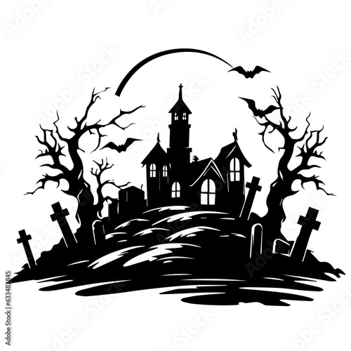 cemetery or graveyard. Silhouettes of gravestones