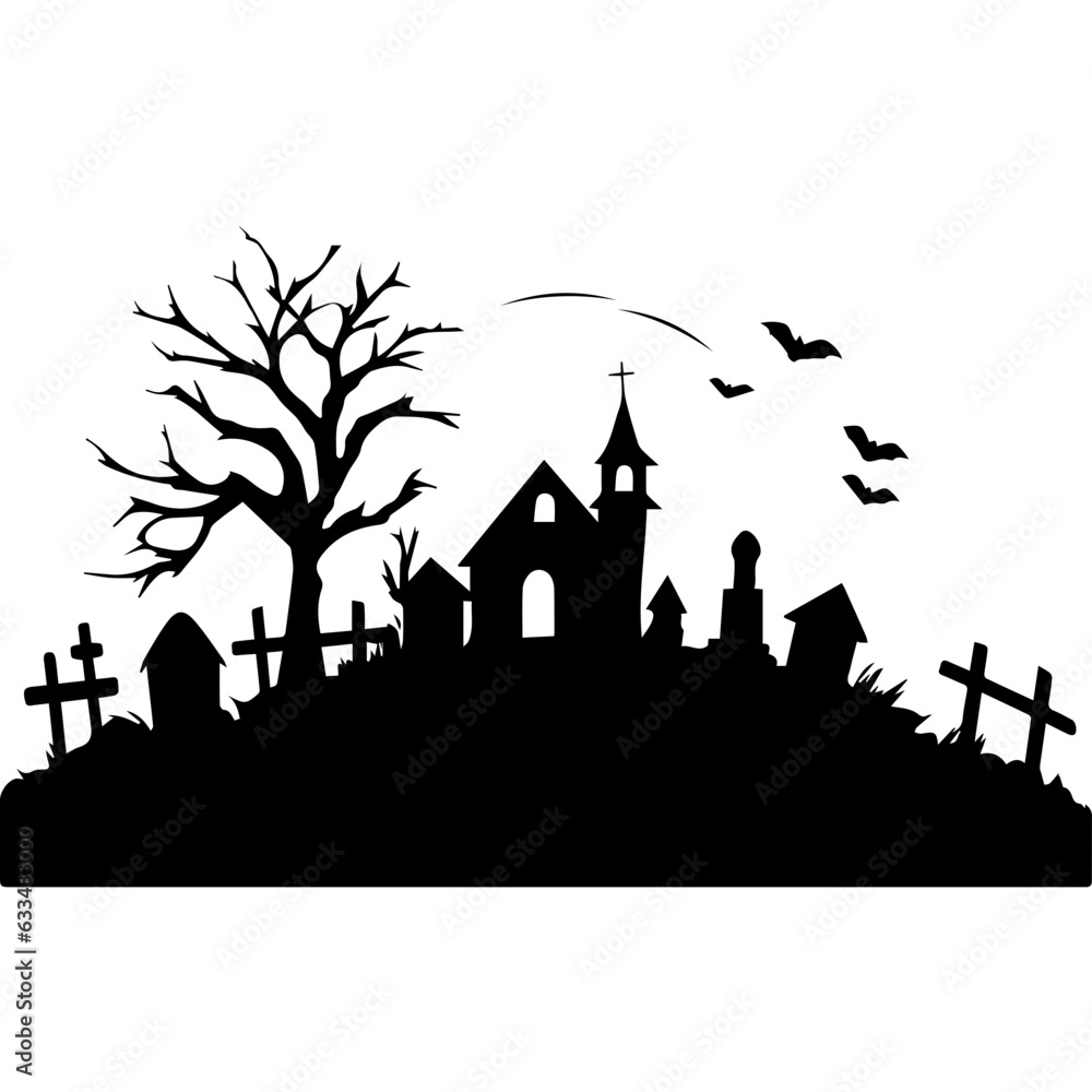 Fototapeta premium cemetery or graveyard. Silhouettes of gravestones