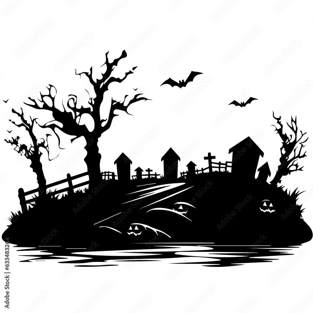 cemetery or graveyard. Silhouettes of gravestones cemetery or graveyard. Silhouettes of gravestones