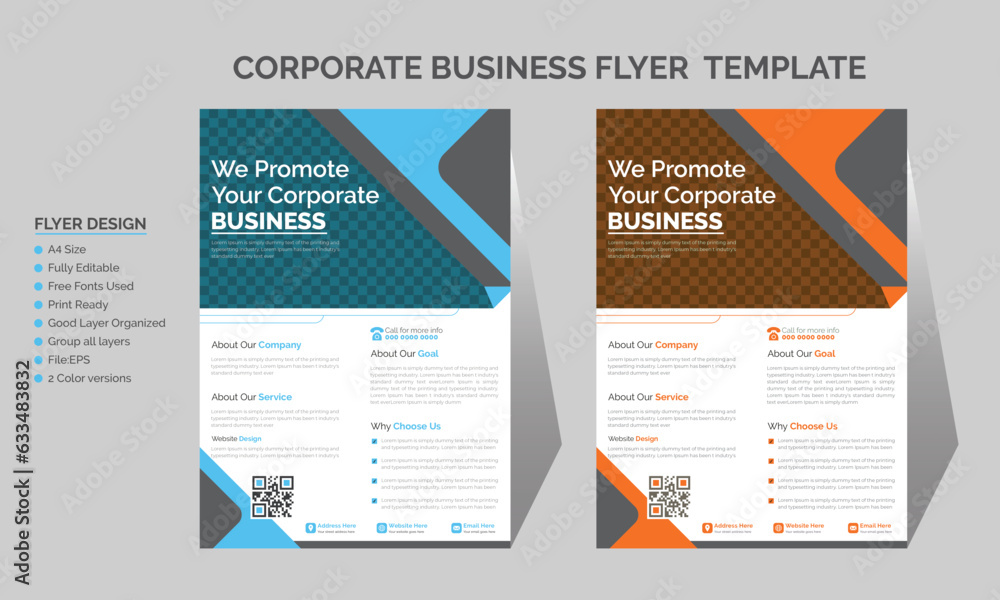 Creative Corporate Business Flyer Template Design, A4 size Flyer with Layout, Two Color Version 
