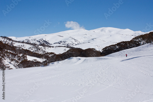 Ski slopes and snowy hills in Perisher ski resort in Australia
