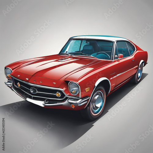 Red car illustration, deatiled, vibrant colors