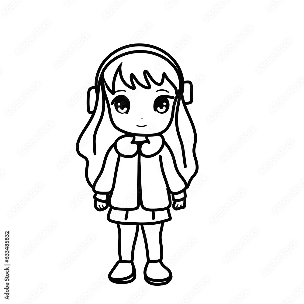 Little girl in a headphone, illustration Little girl in a headphone, illustration