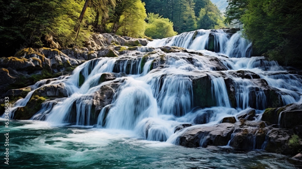Obraz premium a large waterfall with lots of water running down it's sides. generative ai
