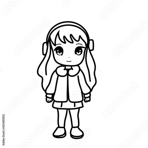 Little girl in a headphone, illustration 