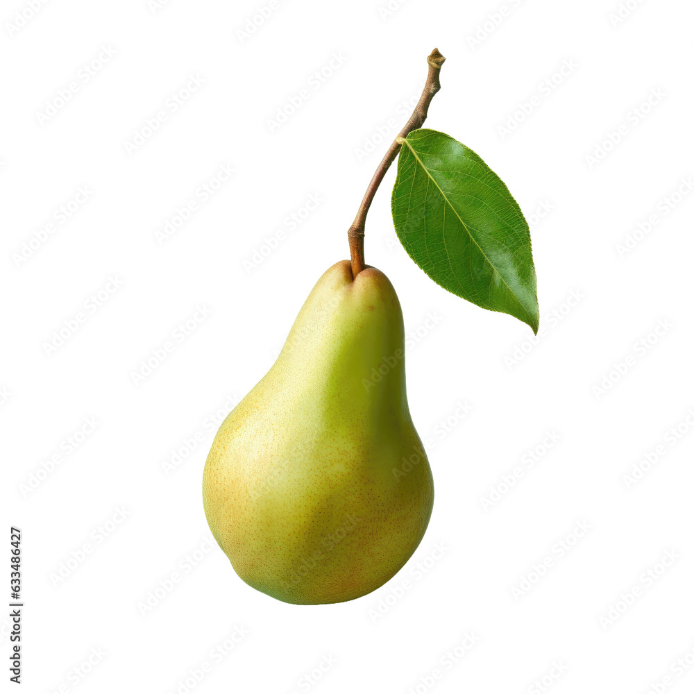Green pear on transparent background branch background Green pear on transparent background branch background
