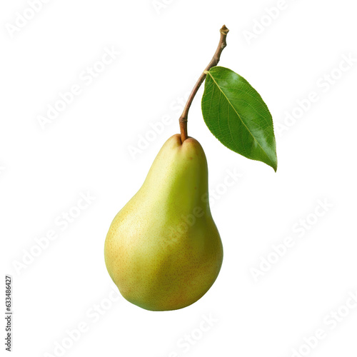 Green pear on transparent background branch background