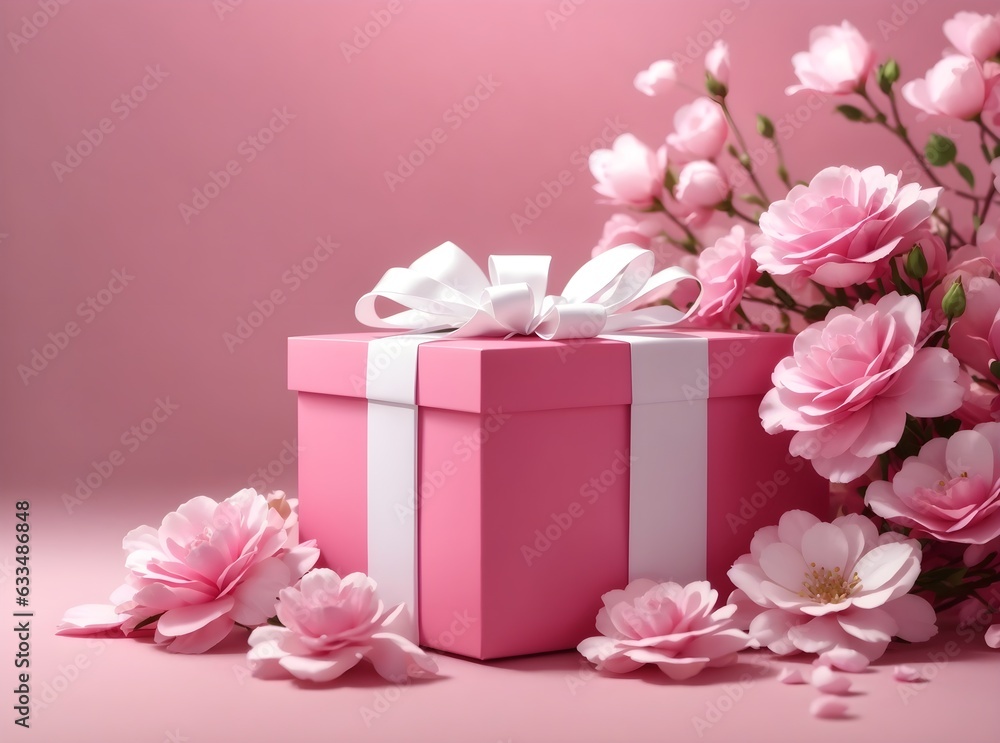 Product photography, pink gift box wrapped in white ribbon isolated on pink background,Product photography, pink gift box wrapped in white ribbon isolated on pink backgrou banner with copy space text