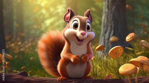  a cartoon squirrel with a bow tie standing in a forest.  generative ai