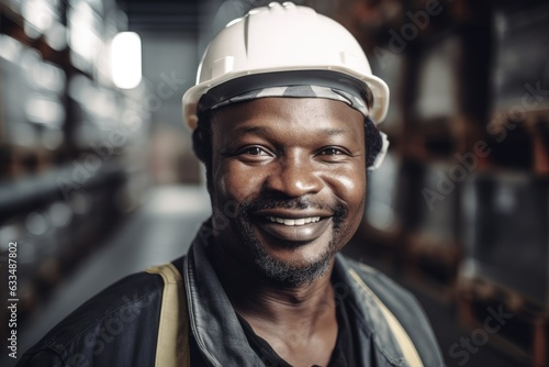 African american warehouse worker portrait in a warehouse smiling © NikoG