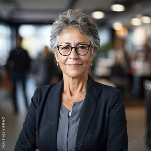 Spanish business woman 50-60 years old closeup in the office, generative ai