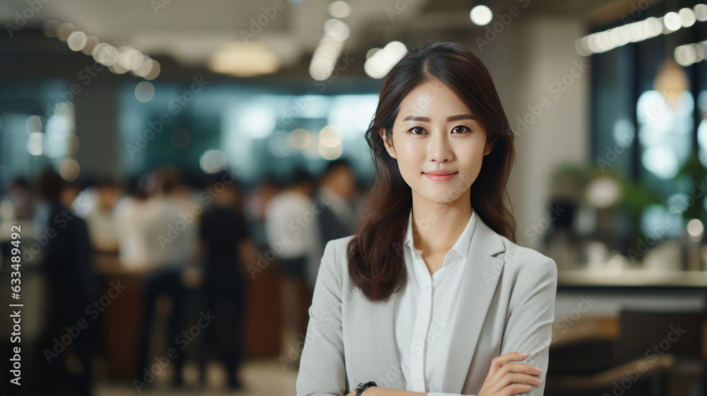 Chinese business woman closeup in the office, generative ai Chinese business woman closeup in the office, generative ai