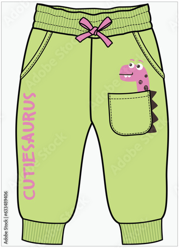 CUTE BABY DINO GRAPHIC DETAIL KNIT JOGGER  WITH CONTRAST BOW DESIGN FOR BABY GIRLS INFANT GIRLS AND TODDLER GIRLS VECTOR ILLUSTRATION