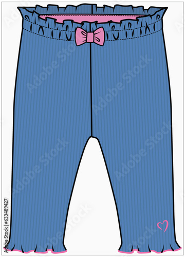 LETTUCE HEMLINE DETAIL DROP NEEDLE KNIT PANTS WITH CONTRAST BOW DETAIL DESIGN FOR BABY GIRLS INFANT GIRLS AND TODDLER GIRLS VECTOR ILLUSTRATION
