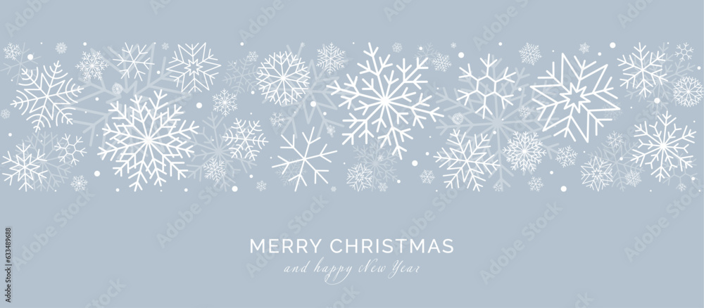 Christmas card with snowflakes border. New Year and Christmas vector greeting card.