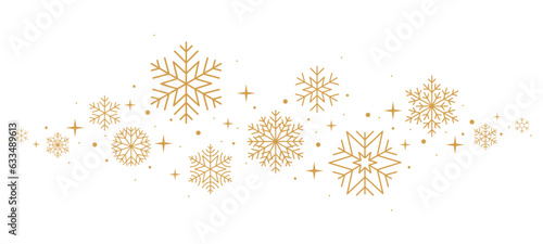 Christmas border. Gold snowflakes and stars banner photo
