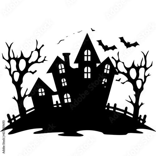 Illustration of silhouette a scary house. Mystical house with monsters and ghost for Halloween