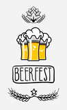 Oktoberfest festive vector set logos flat elements with beer mugs, hops and foam