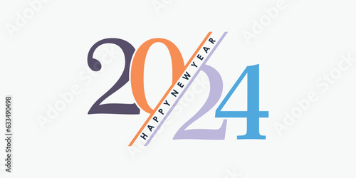 2024 happy new year logo design with 2024 number design vector