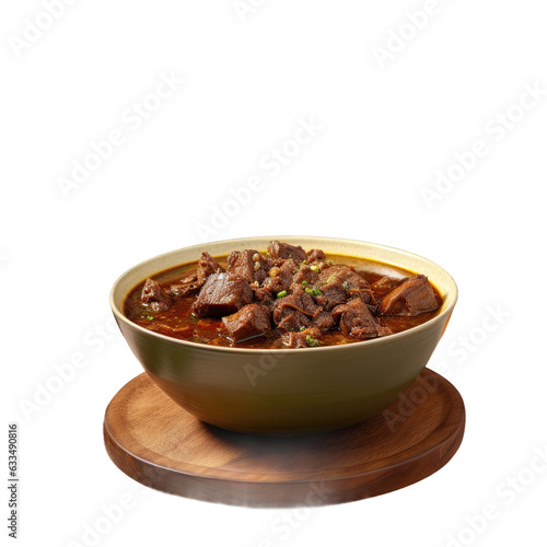 Mockup of black beef soup with special spices and kluwek on a transparent background