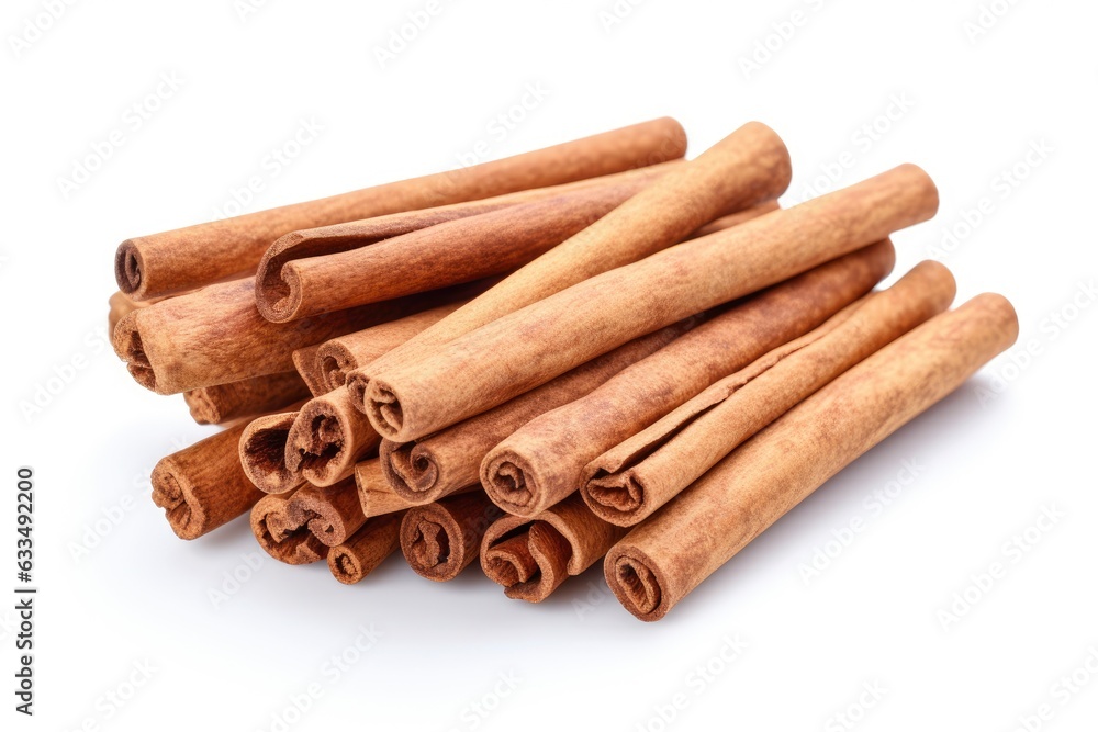 Cinnamon sticks on a clean white background created with Generative AI technology Cinnamon sticks on a clean white background created with Generative AI technology