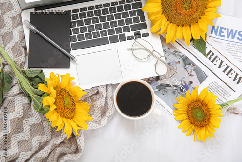 Beautiful sunflowers, cup o...