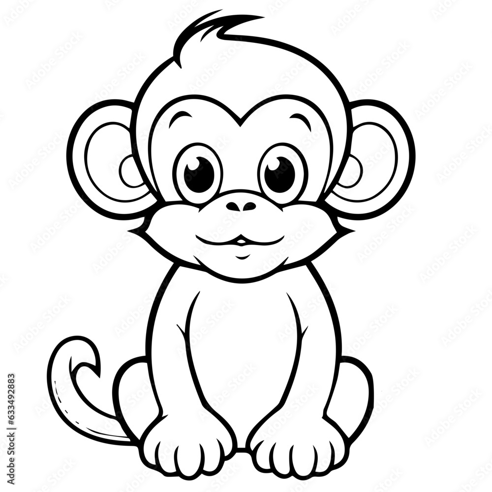 Monkey in vector cartoon to be colored. Coloring book for children