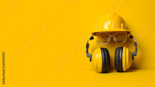Photo of a safety equipment on a vibrant yellow background generative art
