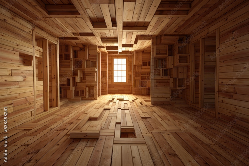 Fototapeta premium A room with no furniture or objects, only a floor made of wood.