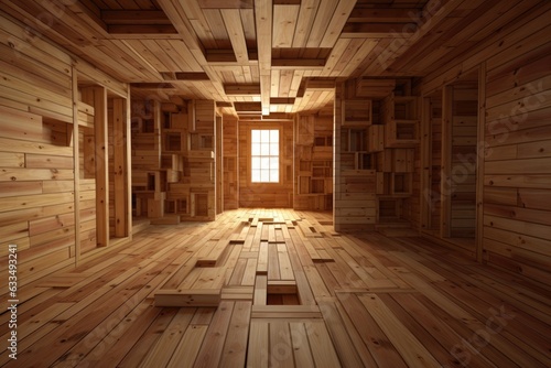 A room with no furniture or objects, only a floor made of wood. © 2rogan