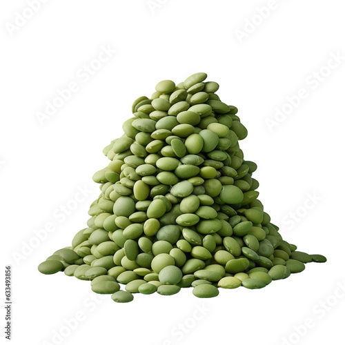 Green lentils arranged in a macro shot isolated on transparent background