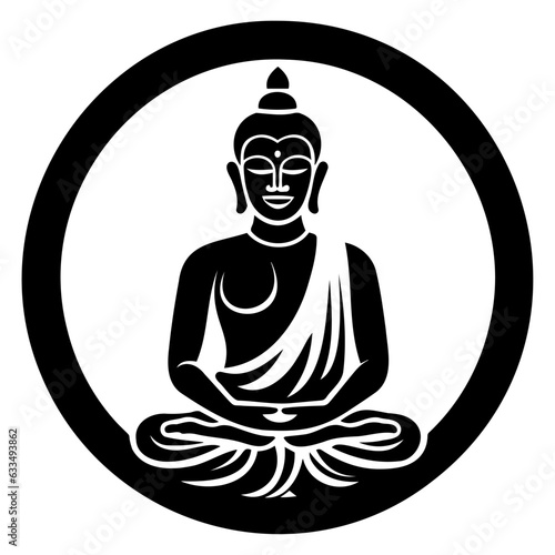 Meditating buddha in a black circle, buddha vector silhouette