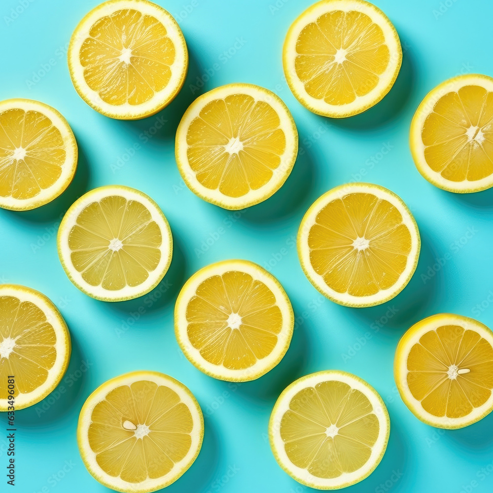 pattern of lemon slices isolated on teal background pattern of lemon slices isolated on teal background