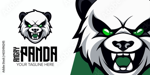 Expressive Sporty Emblem: Angry Panda Head Mascot Vector Logo Design with Modern Illustration for Esport Team, Badge, T-shirt Printing