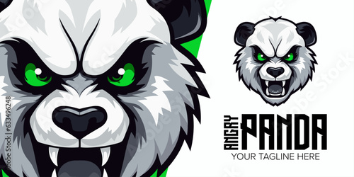 Bold Badge of Power: Angry Panda Head Mascot Vector Logo Design with Modern Illustration for Sport, Esport Team, Emblem, T-shirt Printing