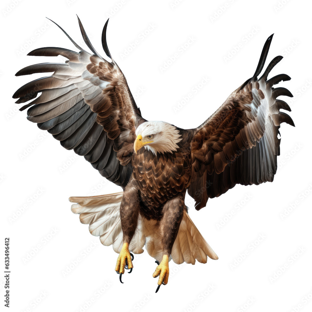 Obraz premium A bald eagle hunting in the dark sky from above