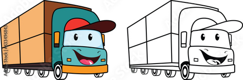 Happy Mover’s truck, moving truck cartoon mascot vector illustration, Moving truck with a smile face logo concept mascot vector image