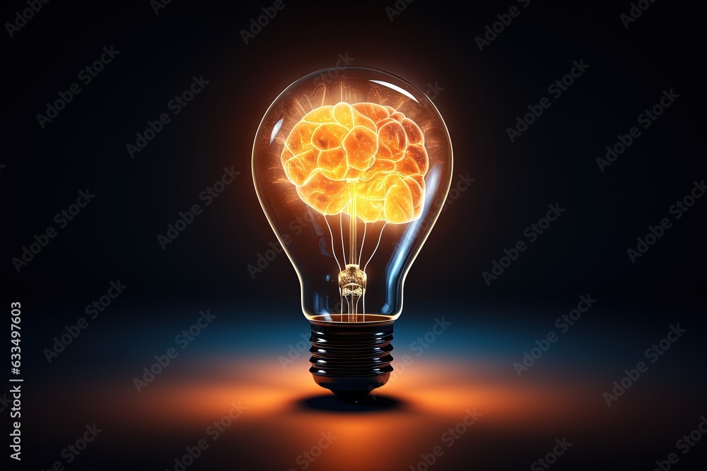 Glowing brain inside a light bulb. Glowing brain inside a light bulb.