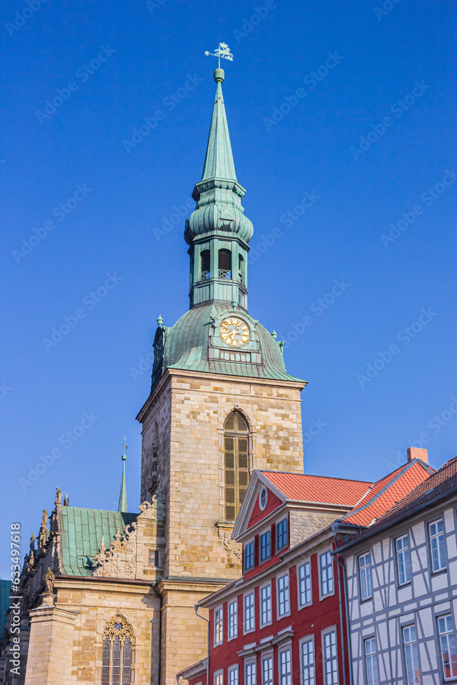 Fototapeta premium Marienkirche church and colorful houses in Wolfenbuttel, Germany