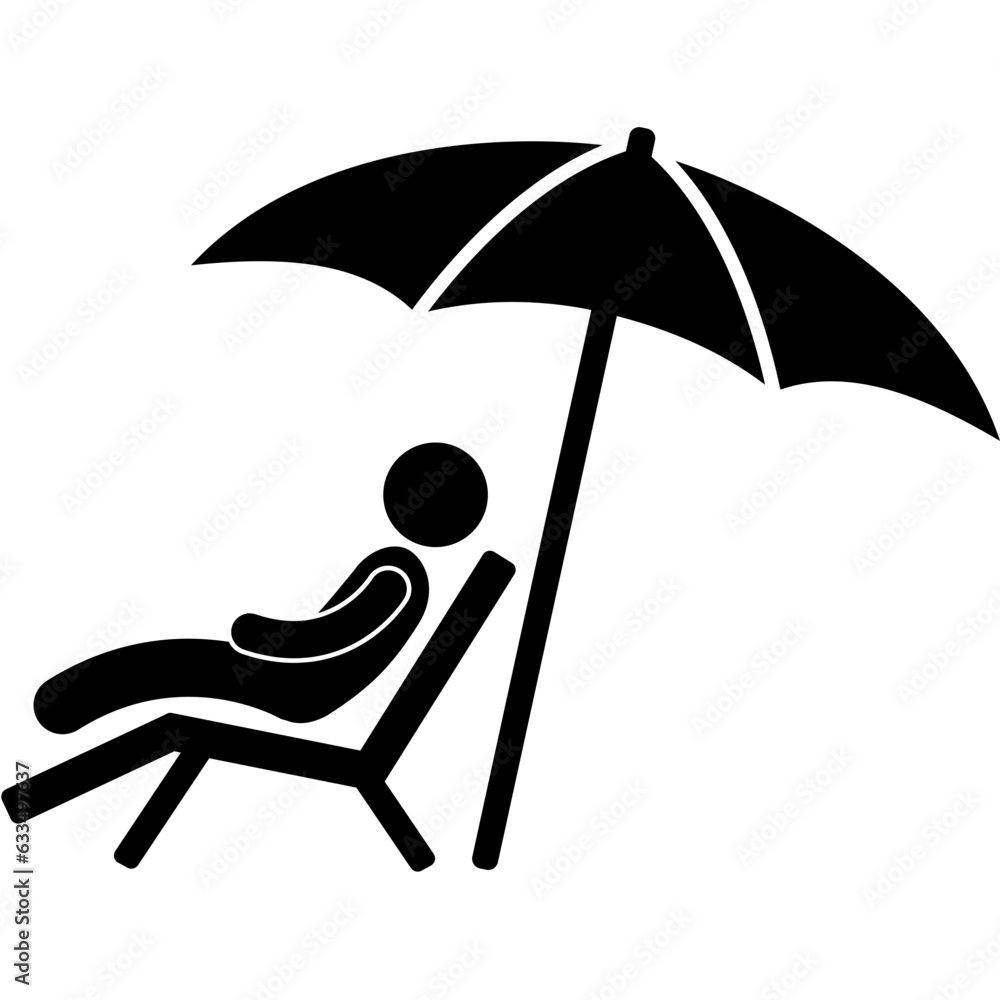 Beach chair icon - beach chaise longue .silhouette people in beach chair  with umbrella vector illustration Man lying at beach chair icon Stock  Vector | Adobe Stock