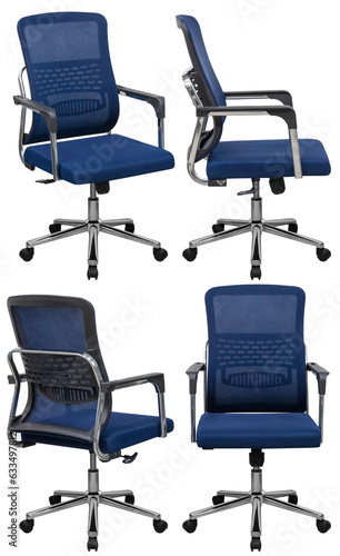 Modern office computer chair. With mesh back and adjustable. Interior element. Isolated from the background. From different angles