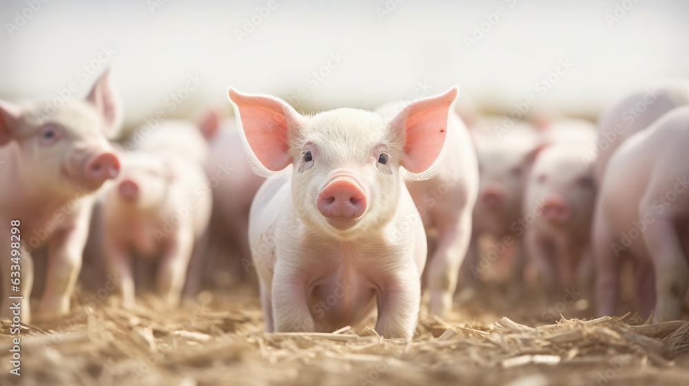 Generative AI, little pigs looking at the camera on a farm Generative AI, little pigs looking at the camera on a farm
