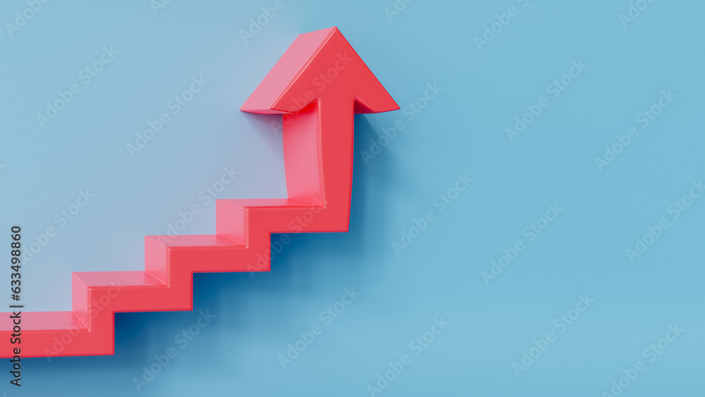 Steps to Profitability: 3D Red Arrow Stairs Pointing Up in Finance and Earnings Concept, 3D render Steps to Profitability: 3D Red Arrow Stairs Pointing Up in Finance and Earnings Concept, 3D render