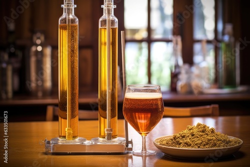 hydrometer measuring specific gravity of beer wort