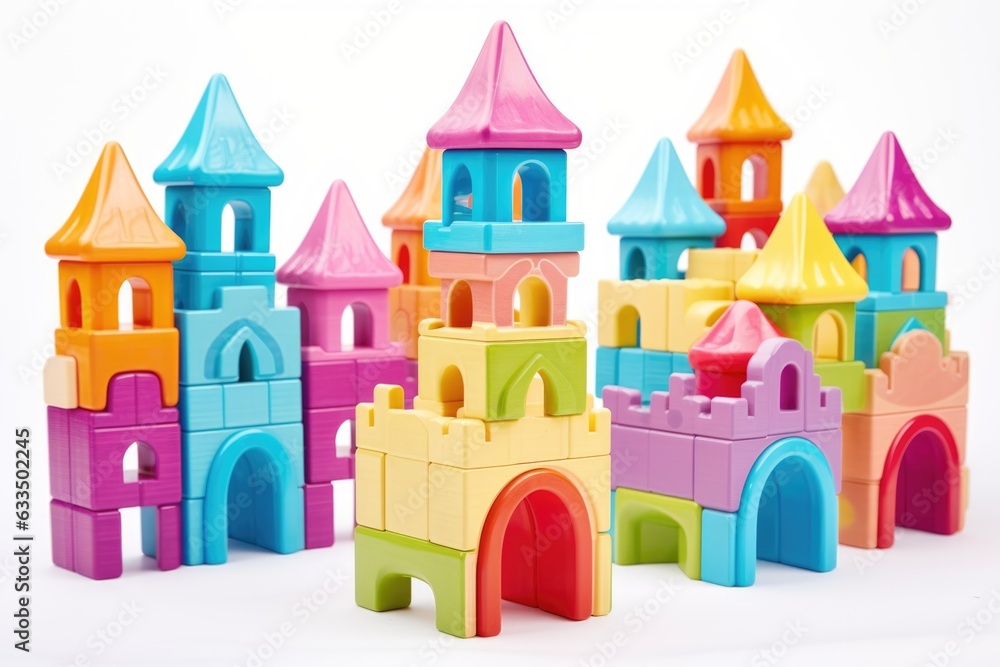 colorful toy castle blocks on white background colorful toy castle blocks on white background