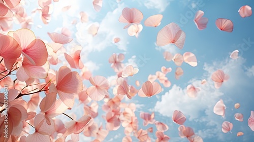  a bunch of pink flowers floating in the air on a sunny day.  generative ai
