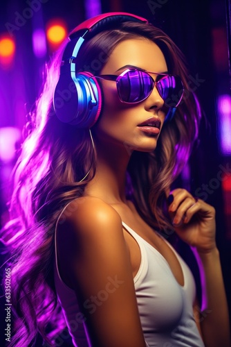 Attractive woman in a dj headphonesand sunglasse © olegganko