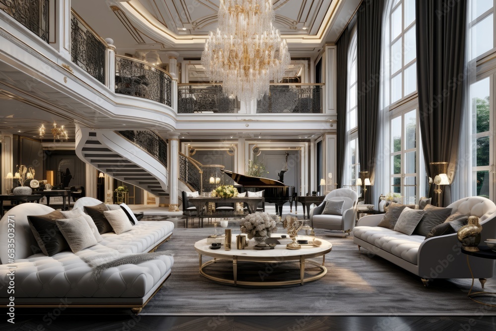 The inside of a luxurious and stunning living room.