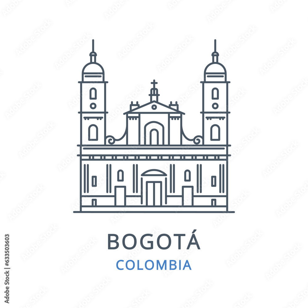 Bogotá, Colombia. Vector illustration of Bogota in the country of Colombia. Linear icon of the famous, modern city symbol. Cityscape outline line icon of city landmark on a white background.